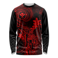 Hawaii Long Sleeve Shirt King Kamehameha Mix Polynesian Plumeria Red Version - Wonder Print Shop