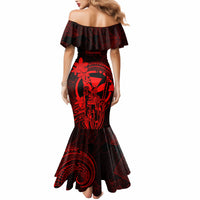 Hawaii Mermaid Dress King Kamehameha Mix Polynesian Plumeria Red Version - Wonder Print Shop