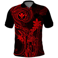 Hawaii Polo Shirt King Kamehameha Mix Polynesian Plumeria Red Version - Wonder Print Shop