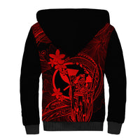 Hawaii Sherpa Hoodie King Kamehameha Mix Polynesian Plumeria Red Version - Wonder Print Shop