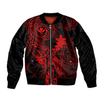 Hawaii Sleeve Zip Bomber Jacket King Kamehameha Mix Polynesian Plumeria Red Version - Wonder Print Shop