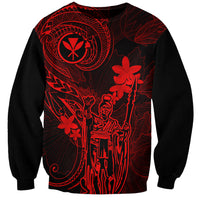Hawaii Sweatshirt King Kamehameha Mix Polynesian Plumeria Red Version - Wonder Print Shop