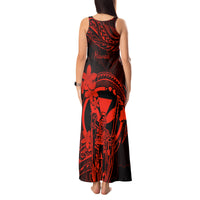 Hawaii Tank Maxi Dress King Kamehameha Mix Polynesian Plumeria Red Version - Wonder Print Shop