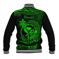 Hawaii Baseball Jacket King Kamehameha Mix Polynesian Plumeria Green Version - Wonder Print Shop
