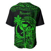 Hawaii Baseball Jersey King Kamehameha Mix Polynesian Plumeria Green Version - Wonder Print Shop