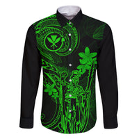 Hawaii Family Matching Long Sleeve Bodycon Dress and Hawaiian Shirt King Kamehameha Mix Polynesian Plumeria Green Version - Wonder Print Shop