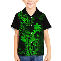 Hawaii Family Matching Puletasi Dress and Hawaiian Shirt King Kamehameha Mix Polynesian Plumeria Green Version - Wonder Print Shop