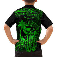 Hawaii Family Matching Short Sleeve Bodycon Dress and Hawaiian Shirt King Kamehameha Mix Polynesian Plumeria Green Version - Wonder Print Shop