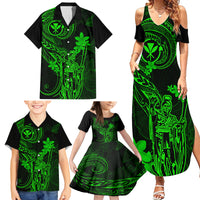 Hawaii Family Matching Summer Maxi Dress and Hawaiian Shirt King Kamehameha Mix Polynesian Plumeria Green Version - Wonder Print Shop
