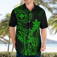Hawaii Hawaiian Shirt King Kamehameha Mix Polynesian Plumeria Green Version - Wonder Print Shop