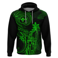 Hawaii Hoodie King Kamehameha Mix Polynesian Plumeria Green Version - Wonder Print Shop