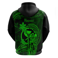 Hawaii Hoodie King Kamehameha Mix Polynesian Plumeria Green Version - Wonder Print Shop