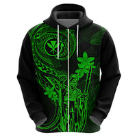 Hawaii Hoodie King Kamehameha Mix Polynesian Plumeria Green Version - Wonder Print Shop