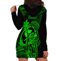 Hawaii Hoodie Dress King Kamehameha Mix Polynesian Plumeria Green Version - Wonder Print Shop