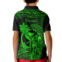 Hawaii Kid Polo Shirt King Kamehameha Mix Polynesian Plumeria Green Version - Wonder Print Shop
