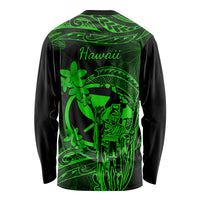 Hawaii Long Sleeve Shirt King Kamehameha Mix Polynesian Plumeria Green Version - Wonder Print Shop