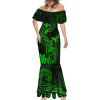 Hawaii Mermaid Dress King Kamehameha Mix Polynesian Plumeria Green Version - Wonder Print Shop