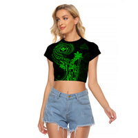 Hawaii Raglan Cropped T Shirt King Kamehameha Mix Polynesian Plumeria Green Version - Wonder Print Shop