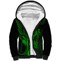 Hawaii Sherpa Hoodie King Kamehameha Mix Polynesian Plumeria Green Version - Wonder Print Shop