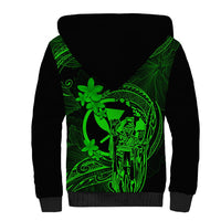 Hawaii Sherpa Hoodie King Kamehameha Mix Polynesian Plumeria Green Version - Wonder Print Shop