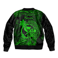 Hawaii Sleeve Zip Bomber Jacket King Kamehameha Mix Polynesian Plumeria Green Version - Wonder Print Shop