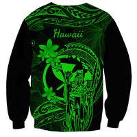 Hawaii Sweatshirt King Kamehameha Mix Polynesian Plumeria Green Version - Wonder Print Shop