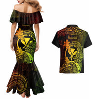 Hawaii Couples Matching Mermaid Dress and Hawaiian Shirt Pineapple Mix Polynesian Plumeria Reggae Version - Wonder Print Shop