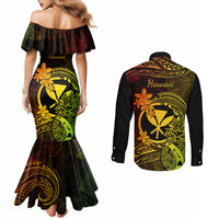hawaii-couples-matching-mermaid-dress-and-long-sleeve-button-shirts-pineapple-mix-polynesian-plumeria-reggae-version