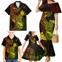 Hawaii Family Matching Mermaid Dress and Hawaiian Shirt Pineapple Mix Polynesian Plumeria Reggae Version - Wonder Print Shop