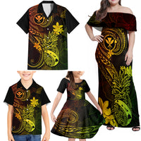 Hawaii Family Matching Off Shoulder Maxi Dress and Hawaiian Shirt Pineapple Mix Polynesian Plumeria Reggae Version - Wonder Print Shop