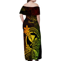 Hawaii Family Matching Off Shoulder Maxi Dress and Hawaiian Shirt Pineapple Mix Polynesian Plumeria Reggae Version - Wonder Print Shop