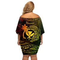 Hawaii Family Matching Off Shoulder Short Dress and Hawaiian Shirt Pineapple Mix Polynesian Plumeria Reggae Version - Wonder Print Shop