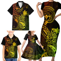 Hawaii Family Matching Short Sleeve Bodycon Dress and Hawaiian Shirt Pineapple Mix Polynesian Plumeria Reggae Version - Wonder Print Shop