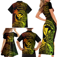 Hawaii Family Matching Short Sleeve Bodycon Dress and Hawaiian Shirt Pineapple Mix Polynesian Plumeria Reggae Version - Wonder Print Shop