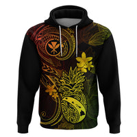Hawaii Hoodie Pineapple Mix Polynesian Plumeria Reggae Version - Wonder Print Shop