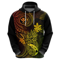 Hawaii Hoodie Pineapple Mix Polynesian Plumeria Reggae Version - Wonder Print Shop