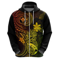 Hawaii Hoodie Pineapple Mix Polynesian Plumeria Reggae Version - Wonder Print Shop