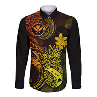 Hawaii Long Sleeve Button Shirt Pineapple Mix Polynesian Plumeria Reggae Version - Wonder Print Shop
