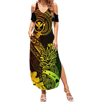 Hawaii Summer Maxi Dress Pineapple Mix Polynesian Plumeria Reggae Version - Wonder Print Shop