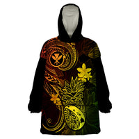 Hawaii Wearable Blanket Hoodie Pineapple Mix Polynesian Plumeria Reggae Version - Wonder Print Shop