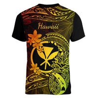 Hawaii Women V Neck T Shirt Pineapple Mix Polynesian Plumeria Reggae Version - Wonder Print Shop