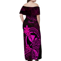 Hawaii Family Matching Off Shoulder Maxi Dress and Hawaiian Shirt Pineapple Mix Polynesian Plumeria Pink Version - Wonder Print Shop