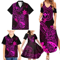 Hawaii Family Matching Summer Maxi Dress and Hawaiian Shirt Pineapple Mix Polynesian Plumeria Pink Version - Wonder Print Shop
