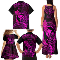 Hawaii Family Matching Tank Maxi Dress and Hawaiian Shirt Pineapple Mix Polynesian Plumeria Pink Version - Wonder Print Shop