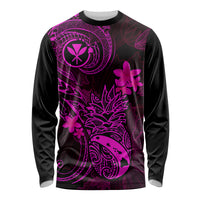 Hawaii Long Sleeve Shirt Pineapple Mix Polynesian Plumeria Pink Version - Wonder Print Shop