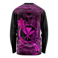 Hawaii Long Sleeve Shirt Pineapple Mix Polynesian Plumeria Pink Version - Wonder Print Shop