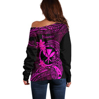 Hawaii Off Shoulder Sweater Pineapple Mix Polynesian Plumeria Pink Version - Wonder Print Shop