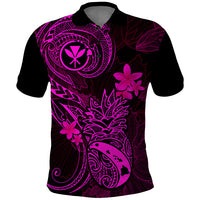 Hawaii Polo Shirt Pineapple Mix Polynesian Plumeria Pink Version - Wonder Print Shop