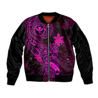 Hawaii Sleeve Zip Bomber Jacket Pineapple Mix Polynesian Plumeria Pink Version - Wonder Print Shop