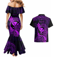 Hawaii Couples Matching Mermaid Dress and Hawaiian Shirt Pineapple Mix Polynesian Plumeria Purple Version - Wonder Print Shop